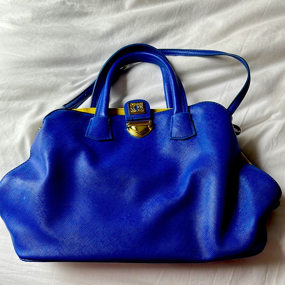 Kate Landry blue and yellow cross body purse.